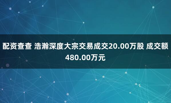 配资查查 浩瀚深度大宗交易成交20.00万股 成交额480.00万元